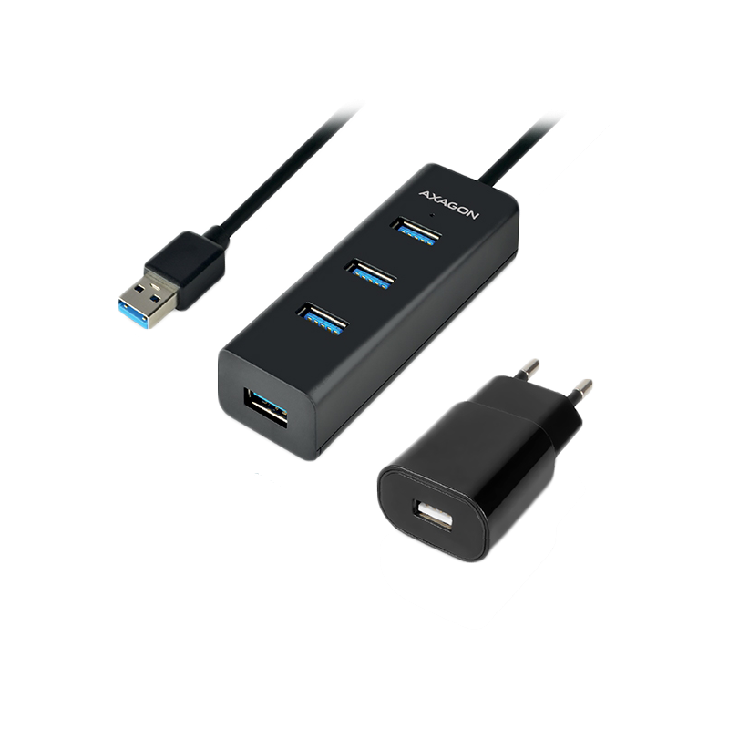 AXAGON HUE-S2BP 4x USB3.0 įkrovimo šakotuvas 1,2 m laidas, MicroUSB įkrovimas, įsk. Kintamosios srovės adapteris