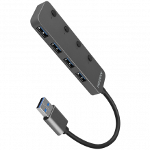 AXAGON HUE-MSA 4x USB3.2 Gen 1 SWITCH šakotuvas, metalinis, mikro USB maitinimo įvestis, 20 cm USB-A laidas