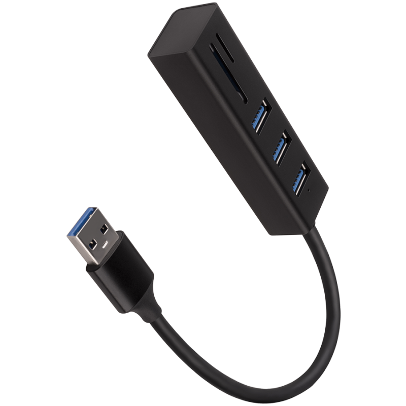 AXAGON HMA-CR3A 3x USB-A + SD/ microSD, USB3.2 Gen 1 šakotuvas, metalinis, 20 cm USB-A laidas
