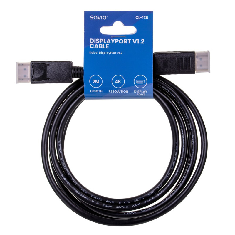 Savio CL-136 DisplayPort cable 2 m Black