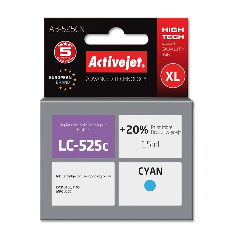 Activejet AB-525CN Ink (replacement for Brother LC525C Supreme 15 ml cyan)