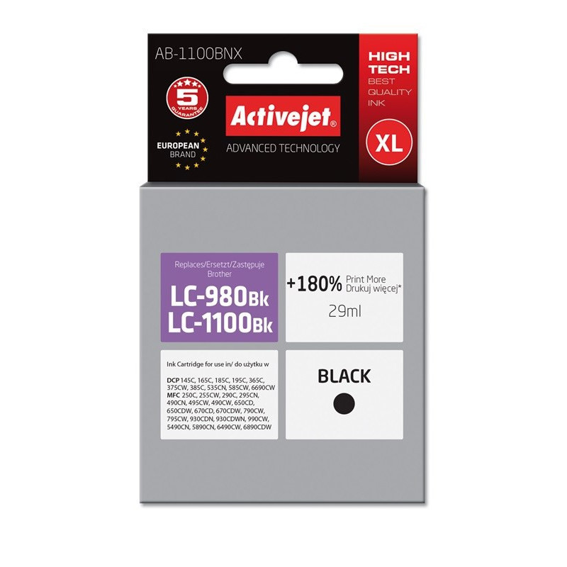 Activejet AB-1100BNX ink (replacement for Brother LC1100 / LC980Bk Supreme 29 ml black)