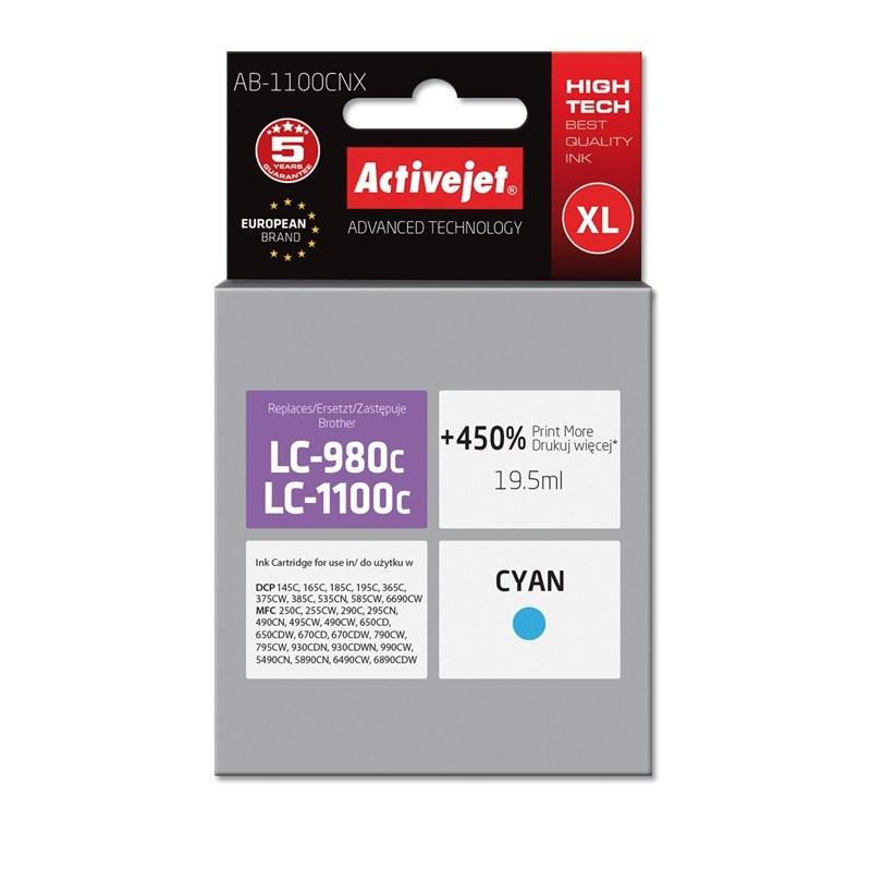 Activejet AB-1100CNX ink (replacement for Brother LC1100 / LC980C Supreme 19.5 ml cyan)