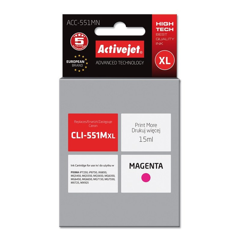 Activejet ACC-551MN Ink cartridge (replacement for Canon CLI-551M Supreme 15 ml magenta)