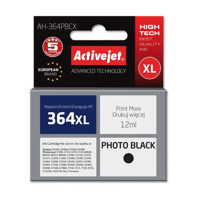 Activejet AH-364PBCX HP Printer Ink, Compatible with HP 364XL CB322EE Premium 12 ml black, photo.