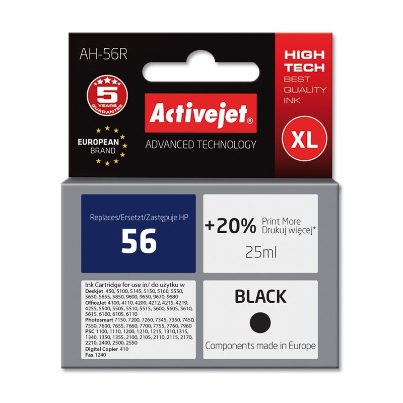 Activejet AH-56R Ink cartridge (replacement for HP 56 C6656A Premium 25 ml black)