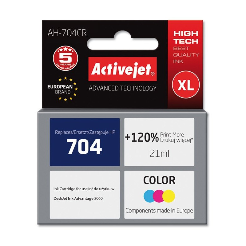 Activejet AH-704CR Ink Cartridge (replacement for HP 704 CN693AE Premium 21 ml colour)