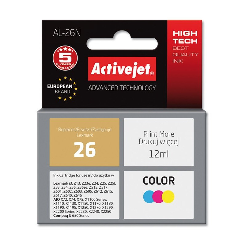 Activejet AL-26N Ink Cartridge (replacement for Lexmark 26 10N0026 Supreme 12 ml color)